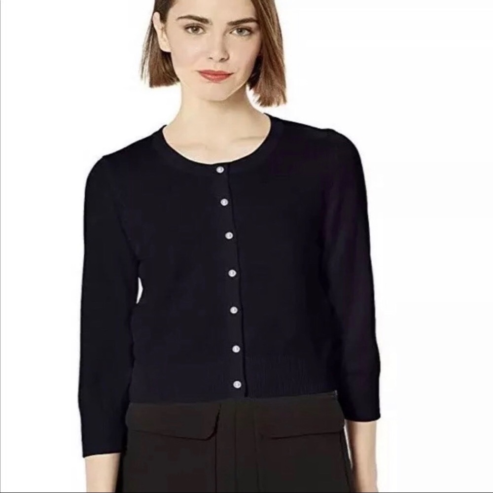 Karl Lagerfeld Paris Black Cropped Pearl Button Cardigan Sweater Misses size M